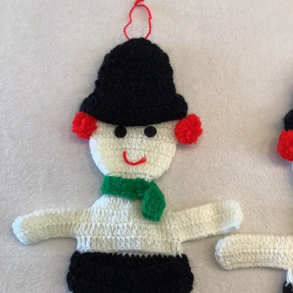 Set Of 2 Snowman Christmas‎ Stockings Handmade Crocheted Holiday